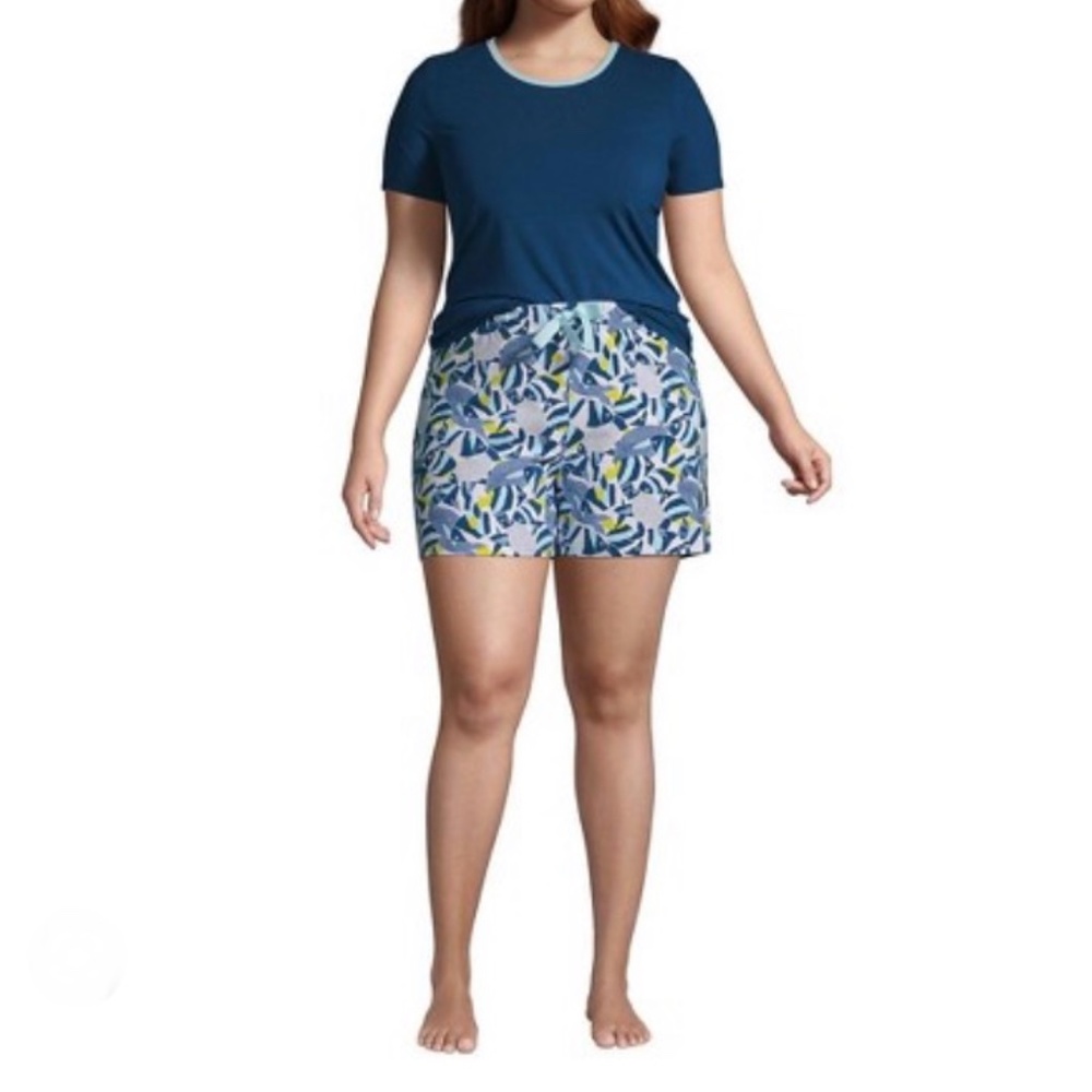 LANDSEND WOMENS PLUS Short Sleeve Knit PJ Short Set